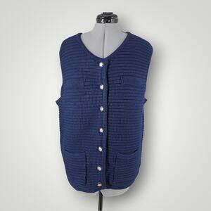 Joie Vest Women's Sz 1X Navy Blue Chunky Knit Button Down Nautical Old Money